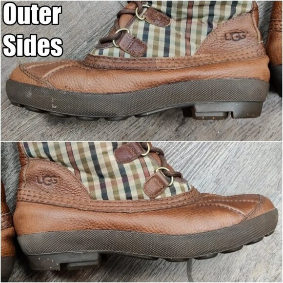 UGG Edmonton Tall Boots 3226 Green Plaid Brown Leather Sheepskin Shearling 7 - Picture 5 of 16